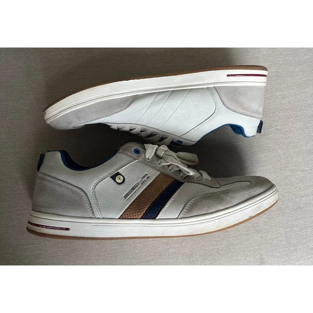 Arrigobello Casual Sneakers White Gray Men's US 12 EU 46 Lace Up Low Top Shoes